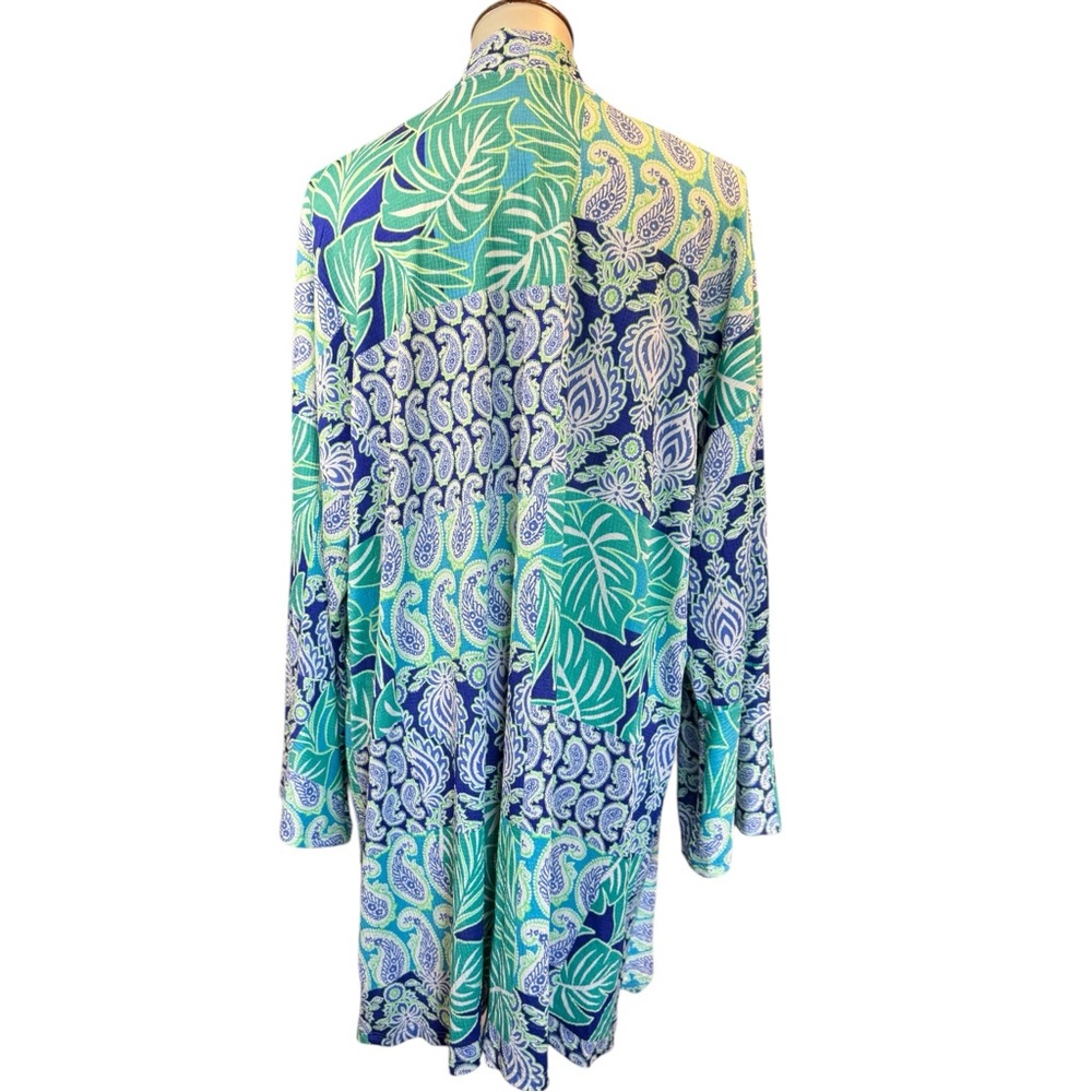 Ruby Rd. Open-Front Printed Cardigan in Teal & Blue - Picture 6 of 7